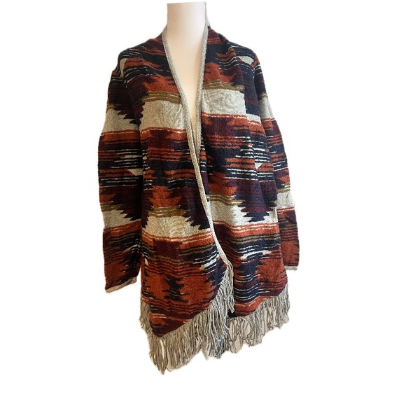 Lucky brand, Multicolor Open Cardigan Sweater, boho, country, fringe  size L - Picture 1 of 10